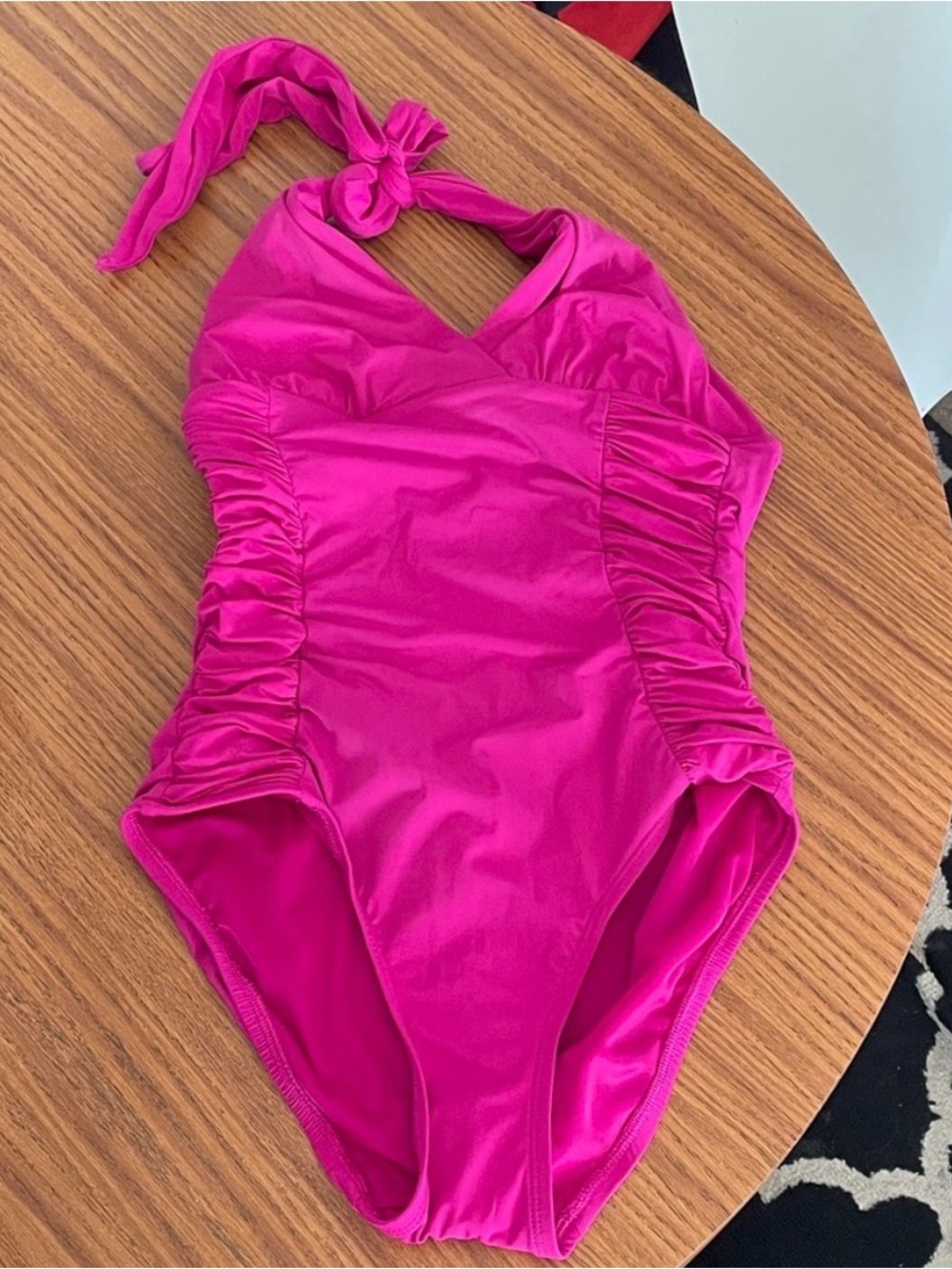 Spanx Fuchsia Ruched One-Piece Halter Swimsuit